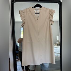 Adelaide Faux Leather Ruffle Sleeve V-Neck Dress